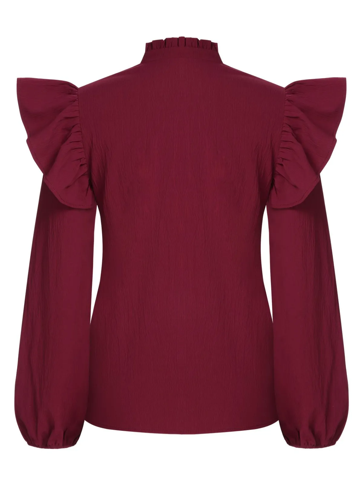Discount Retro Stage 1950s Solid V-neck Ruffle Blouse Wine Red