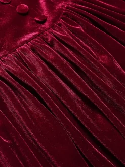 Discount Retro Stage 1940s Solid V-Neck Velvet Party Dress Wine Red