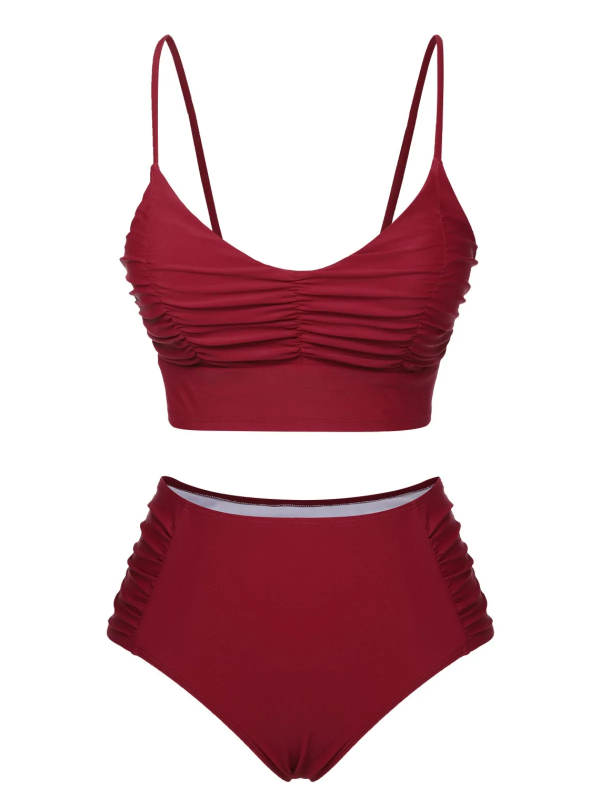 Discount Retro Stage 1930s Solid Wrinkle Swimsuit Wine Red