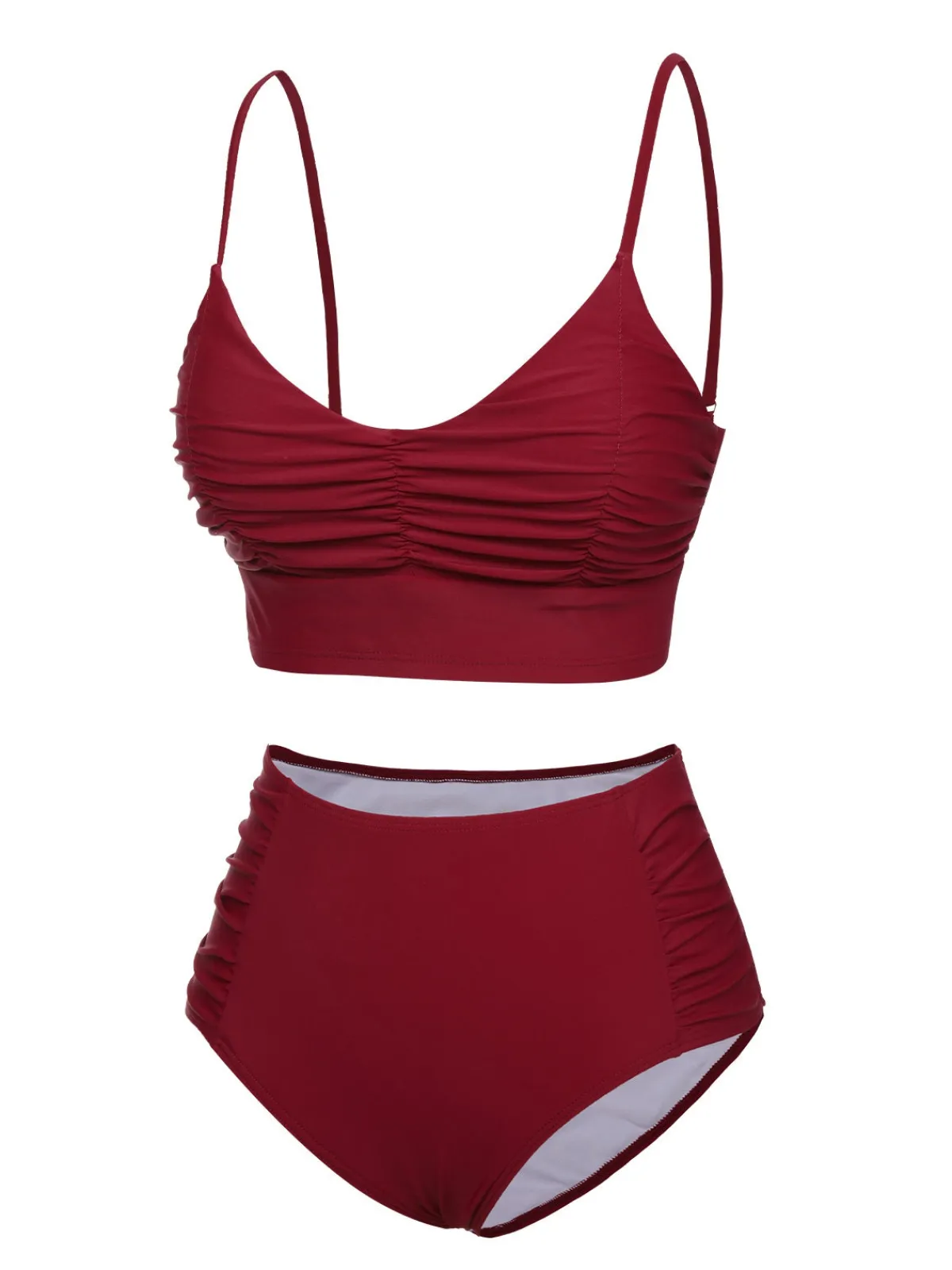 Discount Retro Stage 1930s Solid Wrinkle Swimsuit Wine Red