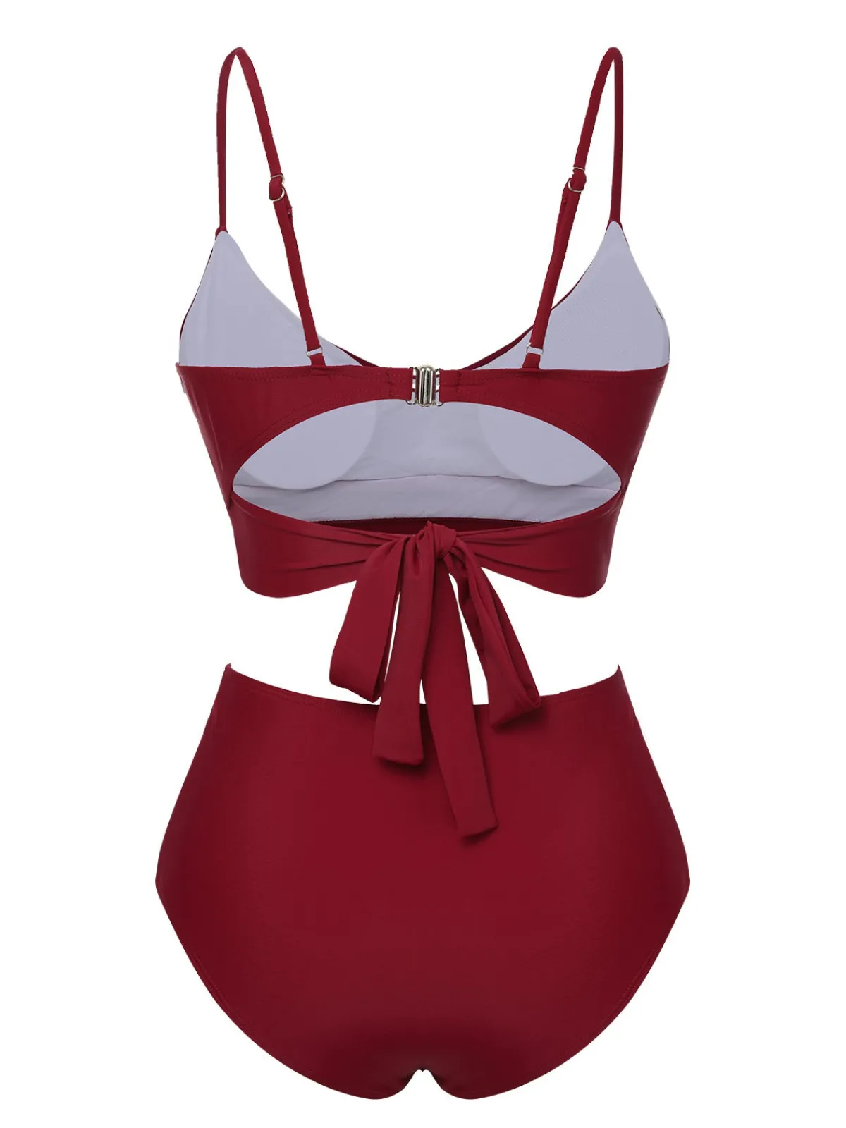 Discount Retro Stage 1930s Solid Wrinkle Swimsuit Wine Red