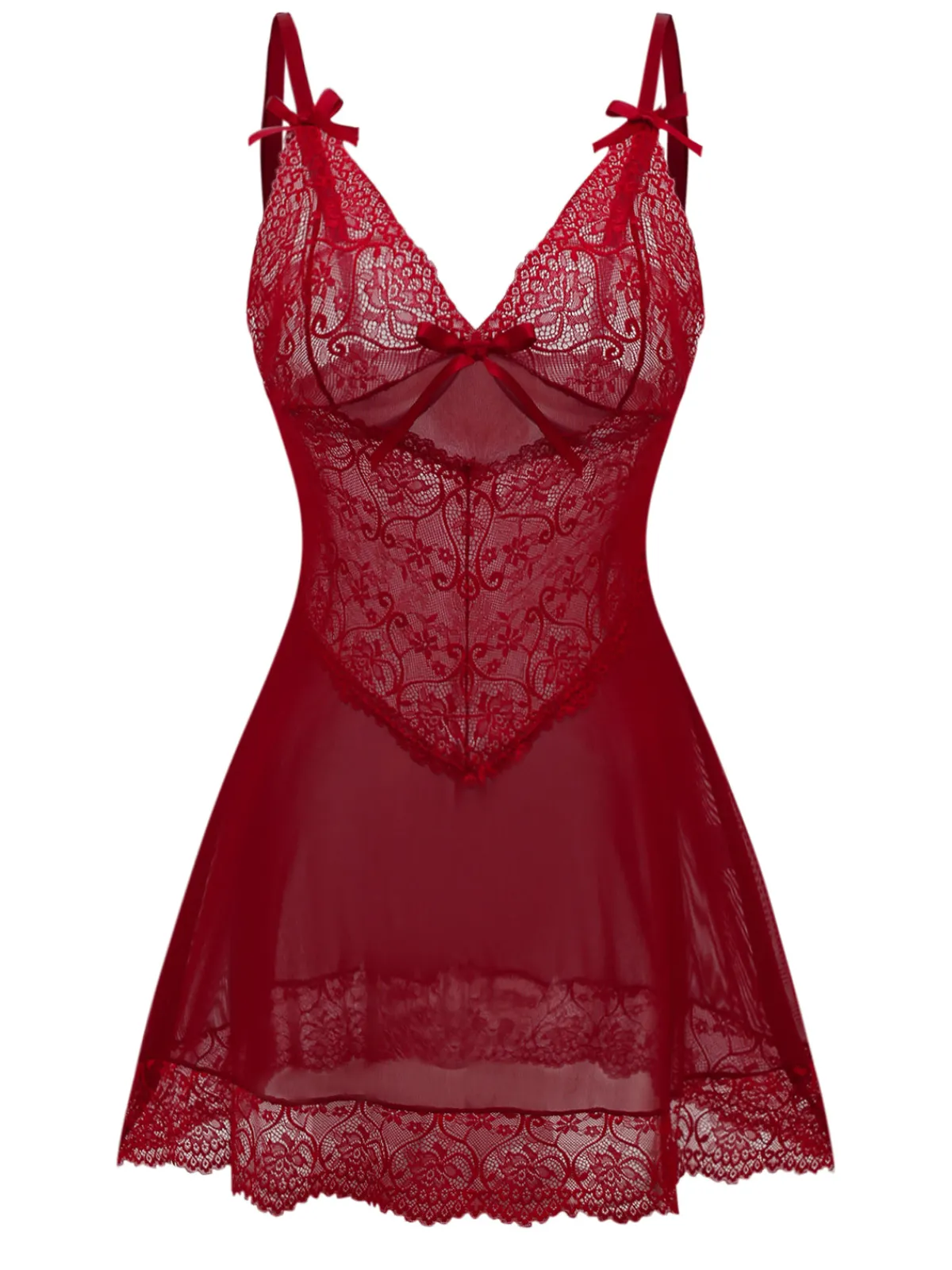 Best Retro Stage 1950s Strap Lace Bow Nightgown Wine Red