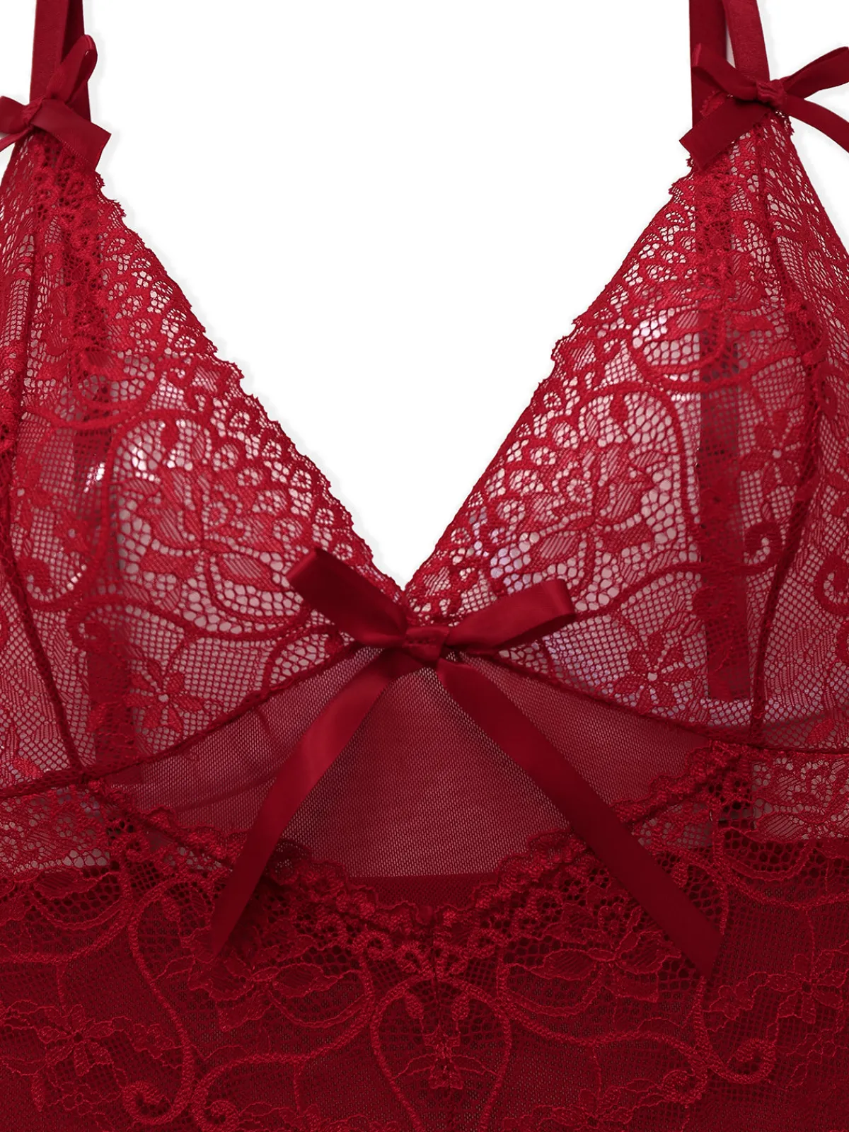 Best Retro Stage 1950s Strap Lace Bow Nightgown Wine Red
