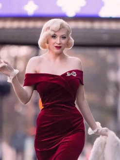 Hot Retro Stage Wine Red 1960s Velvet Bodycon Vintage Dress