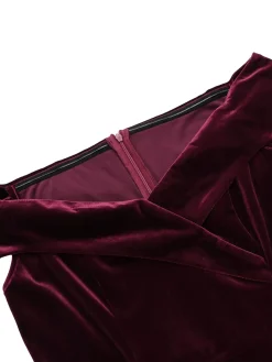 Hot Retro Stage Wine Red 1960s Velvet Bodycon Vintage Dress