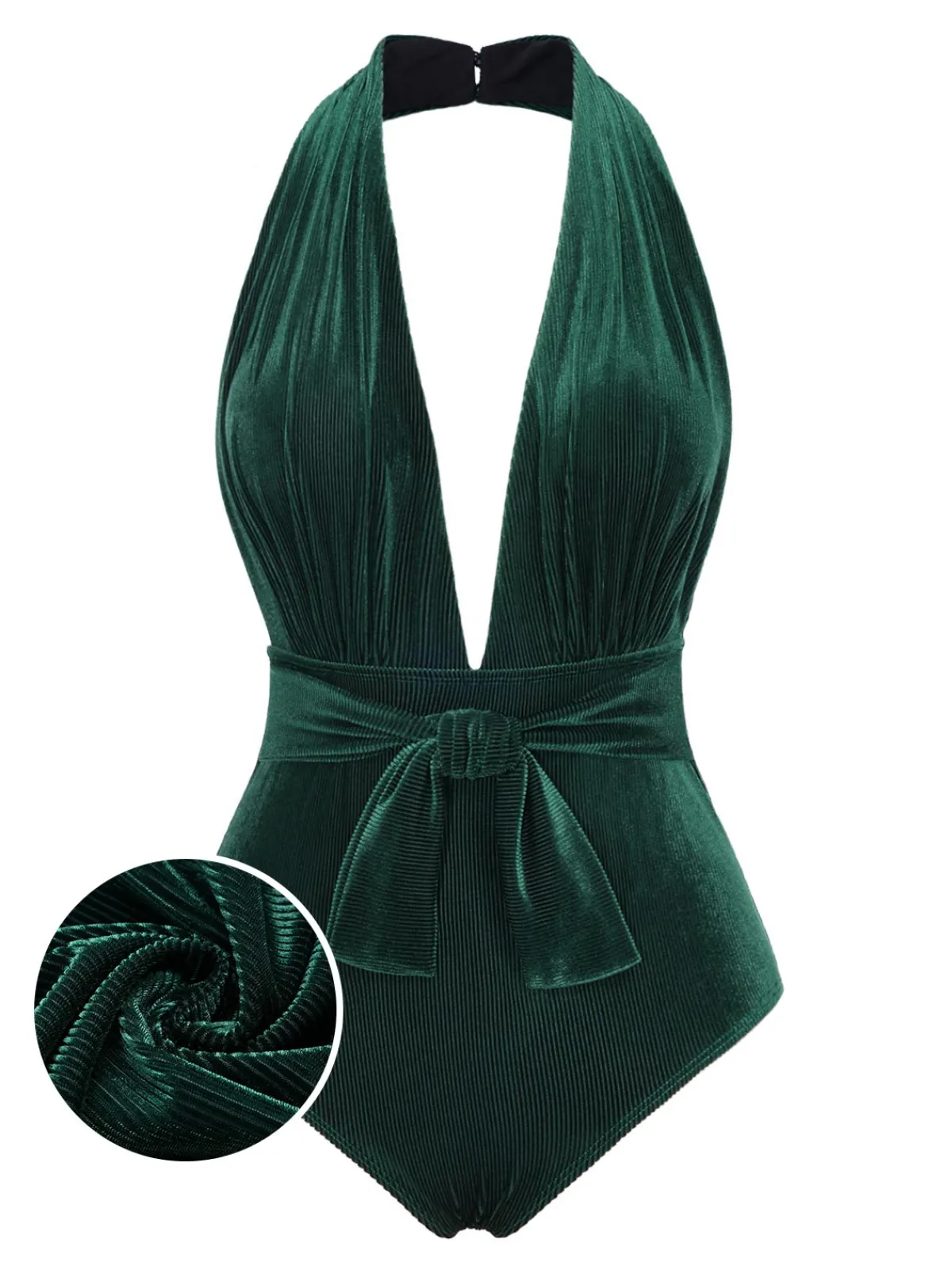 Outlet Retro Stage Wine Red 1970s Velvet Deep V-Neck Swimsuit