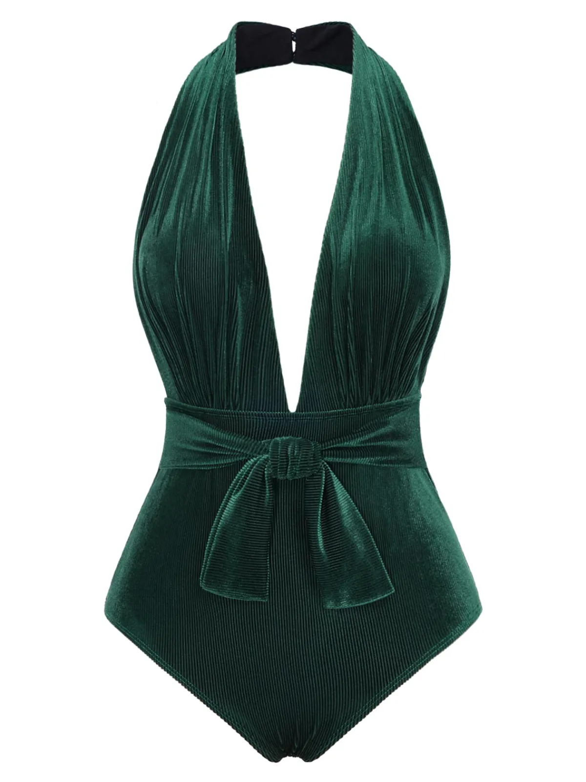 Outlet Retro Stage Wine Red 1970s Velvet Deep V-Neck Swimsuit