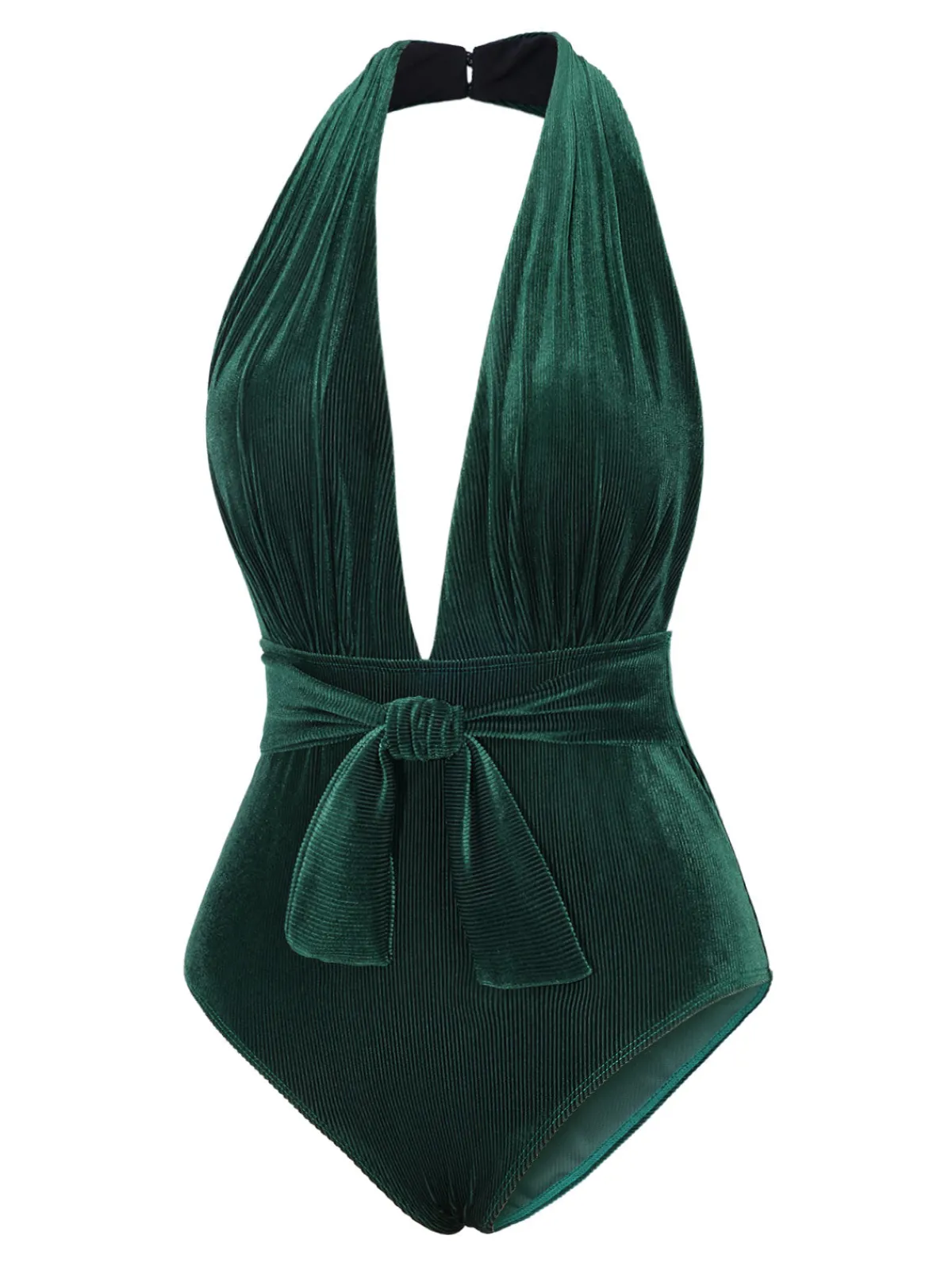 Outlet Retro Stage Wine Red 1970s Velvet Deep V-Neck Swimsuit