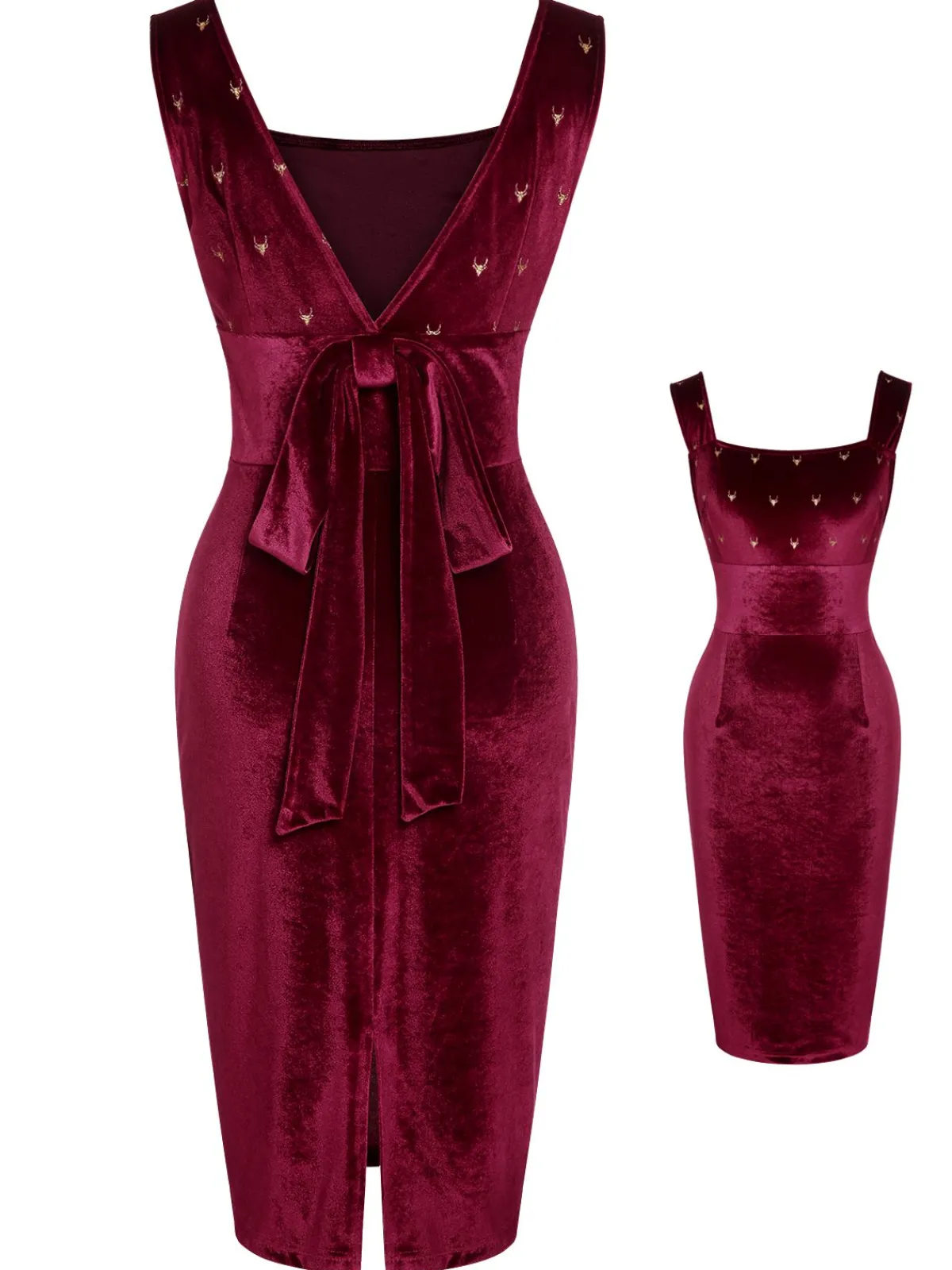 Online Retro Stage 1960s Velvet Elk Bow Dress Wine Red