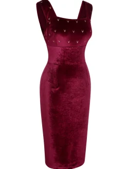 Online Retro Stage 1960s Velvet Elk Bow Dress Wine Red