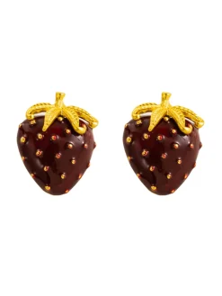 Online Retro Stage Wine Red Strawberry Vintage Earrings