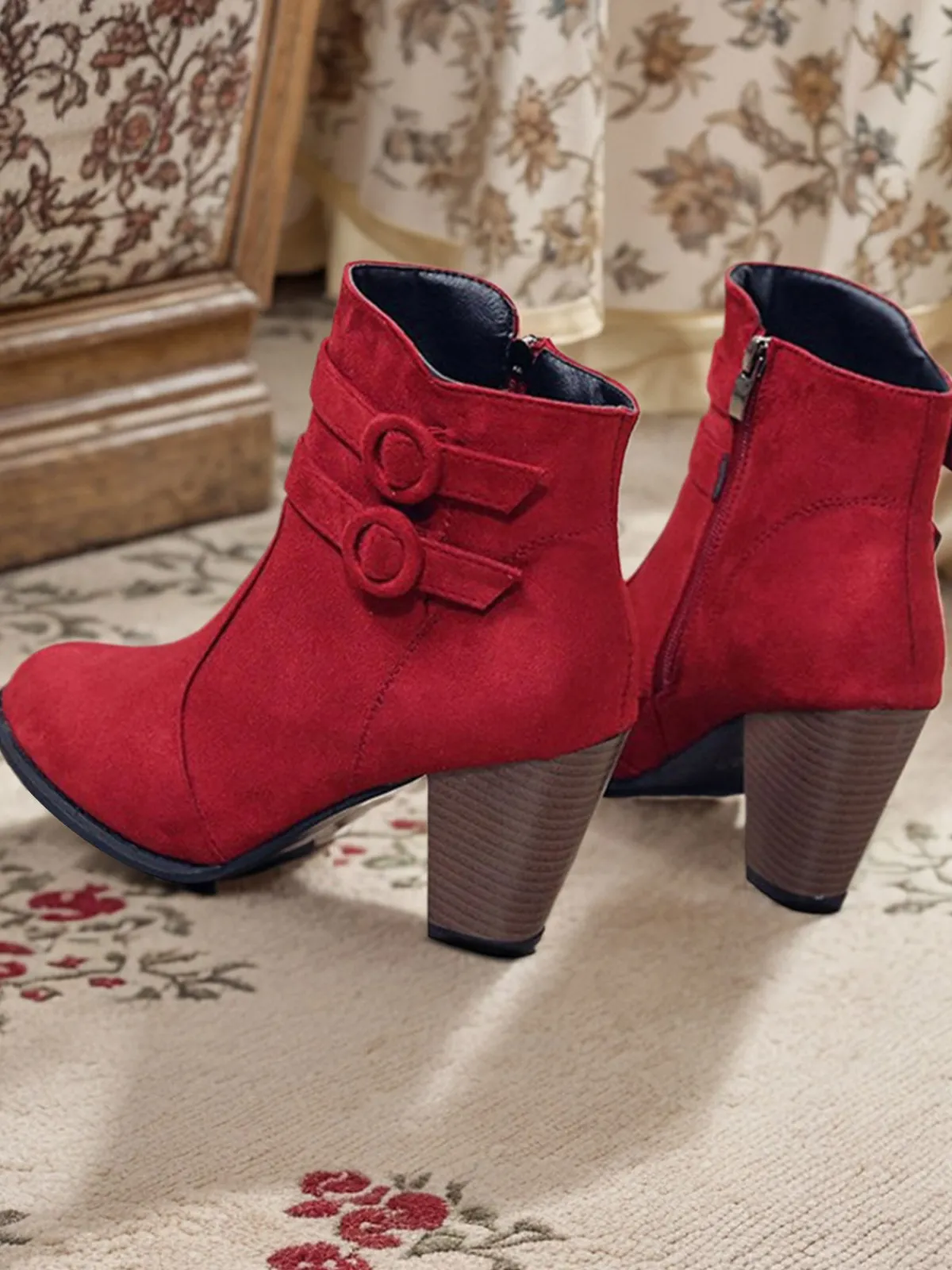 Online Retro Stage Vintage Flannelette High Heel Boots Wine Red