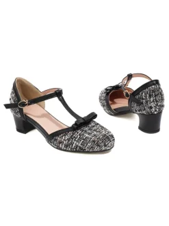 Online Retro Stage Woolen Buckle Heels Mary Jane Shoes