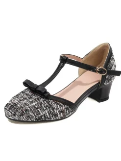 Online Retro Stage Woolen Buckle Heels Mary Jane Shoes