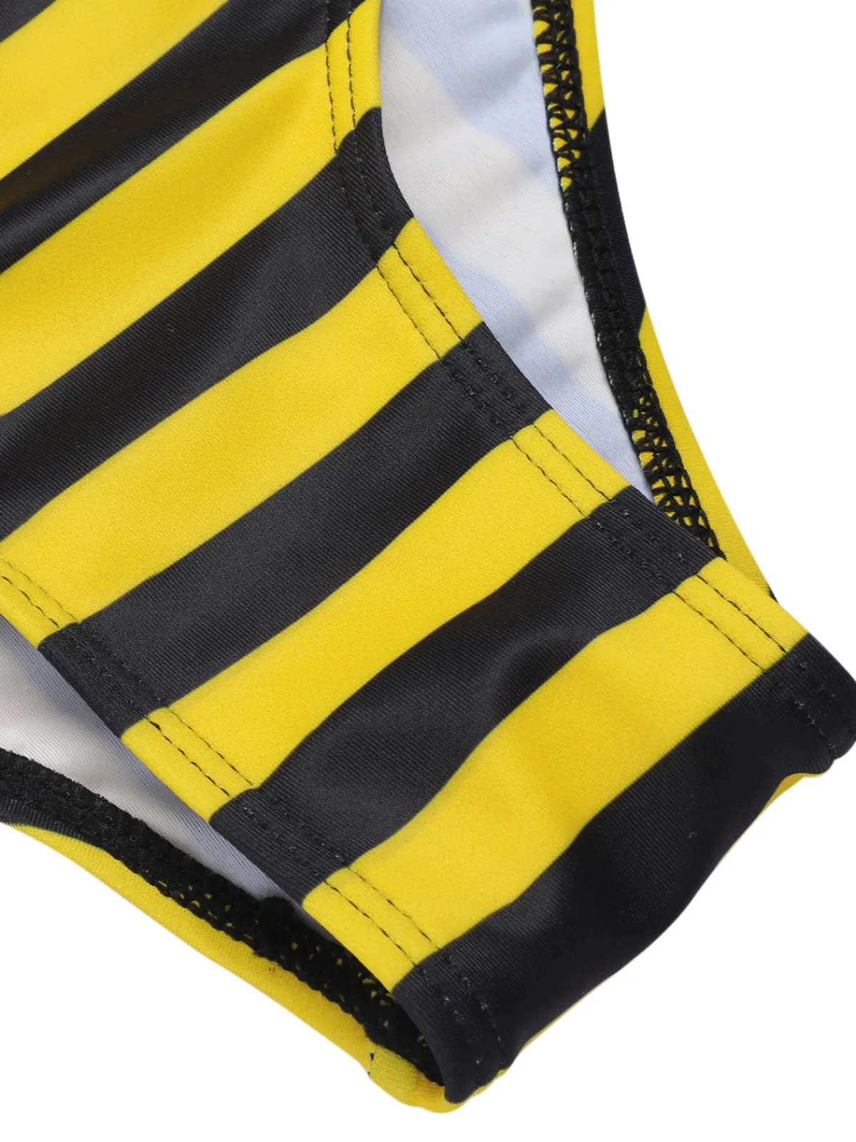 Clearance Retro Stage & Black 1970s Striped Bow Halter Swimsuit Yellow