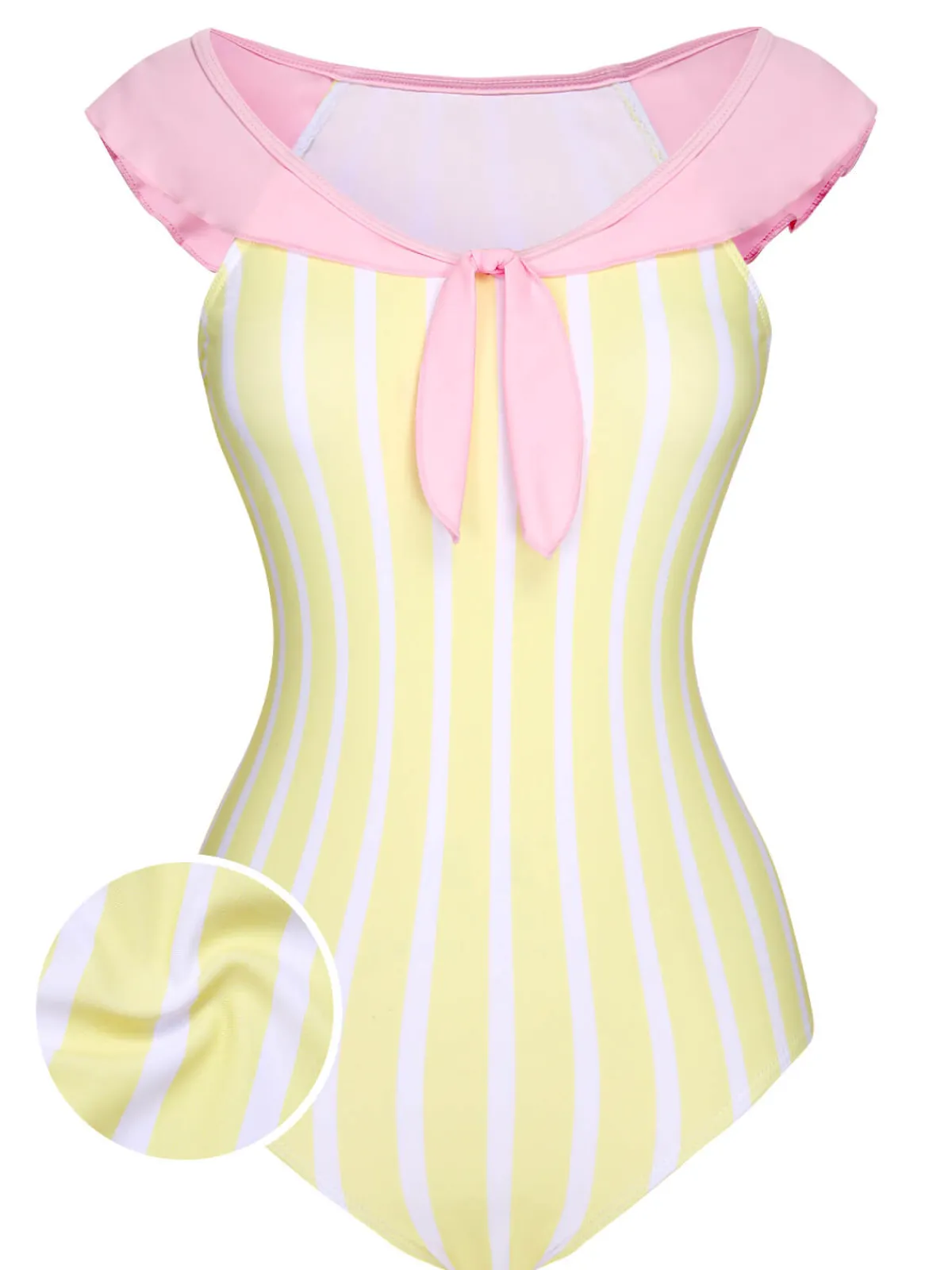 Online Retro Stage 1940s Stripe One-Piece Swimsuit Yellow & Pink