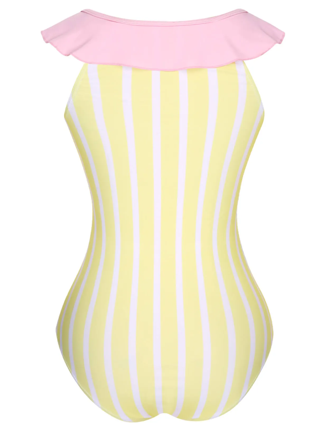 Online Retro Stage 1940s Stripe One-Piece Swimsuit Yellow & Pink