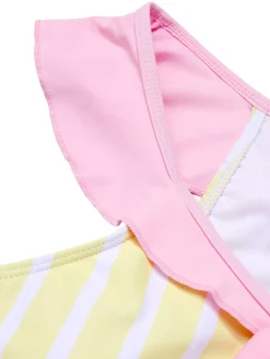 Online Retro Stage 1940s Stripe One-Piece Swimsuit Yellow & Pink