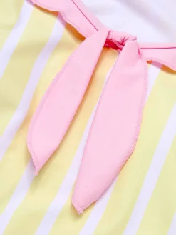 Online Retro Stage 1940s Stripe One-Piece Swimsuit Yellow & Pink
