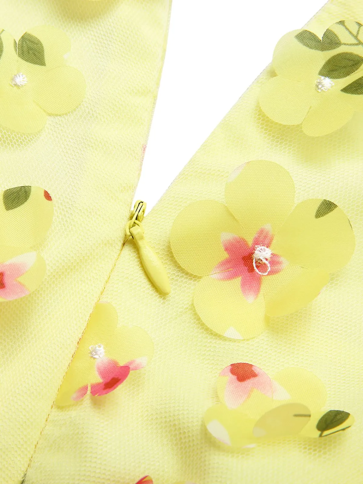 Hot Retro Stage 3D Floral Puff Sleeves Swing Dress Yellow