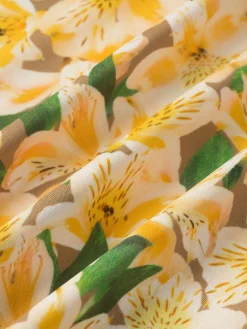 Hot Retro Stage 1960s Back Lace-Up Ruched Floral Dress Yellow