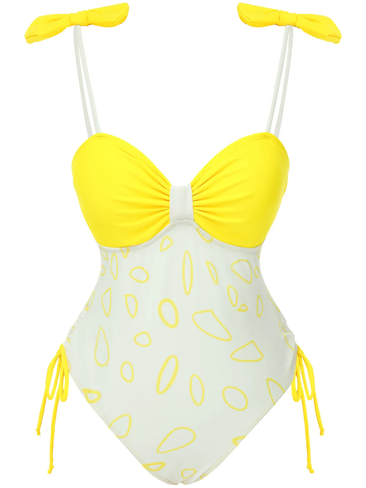 New Retro Stage 1950s Bow Geometric Suspenders Swimsuit Yellow