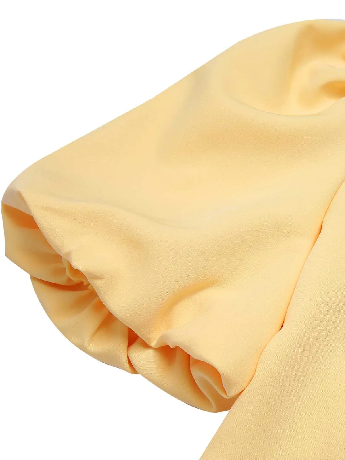 Fashion Retro Stage 1960s Bow Puff Sleeve Solid Dress Yellow