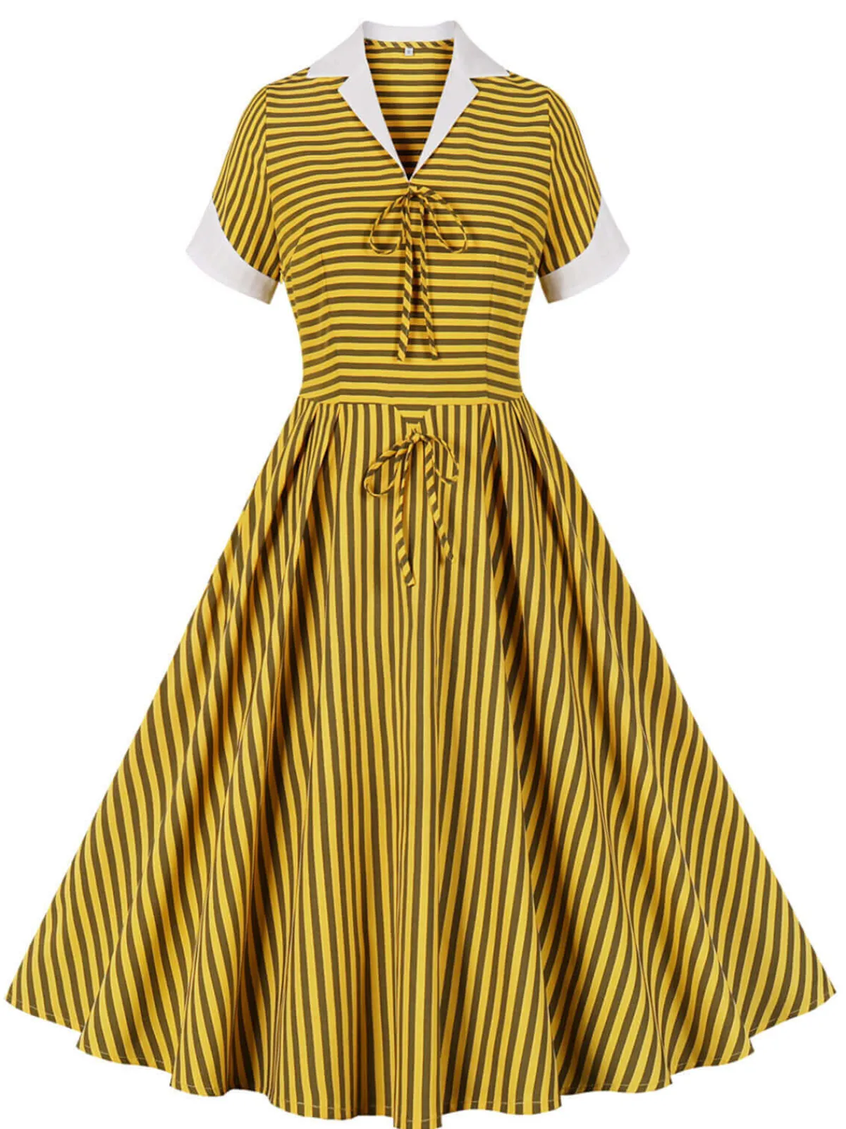 Best Retro Stage 1950s Bow Striped Swing Dress Yellow