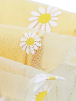 Hot Retro Stage 1950s Daisy Embroidered Mesh Dress Yellow