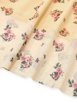 Online Retro Stage Yellow 1930s Ditsy Floral Mesh Sleeveless Ribbon Dress Light Yellow