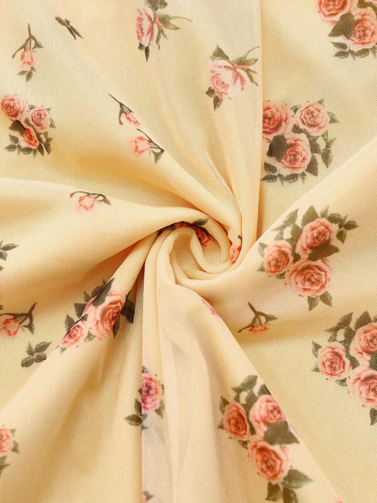 Online Retro Stage Yellow 1930s Ditsy Floral Mesh Sleeveless Ribbon Dress Light Yellow