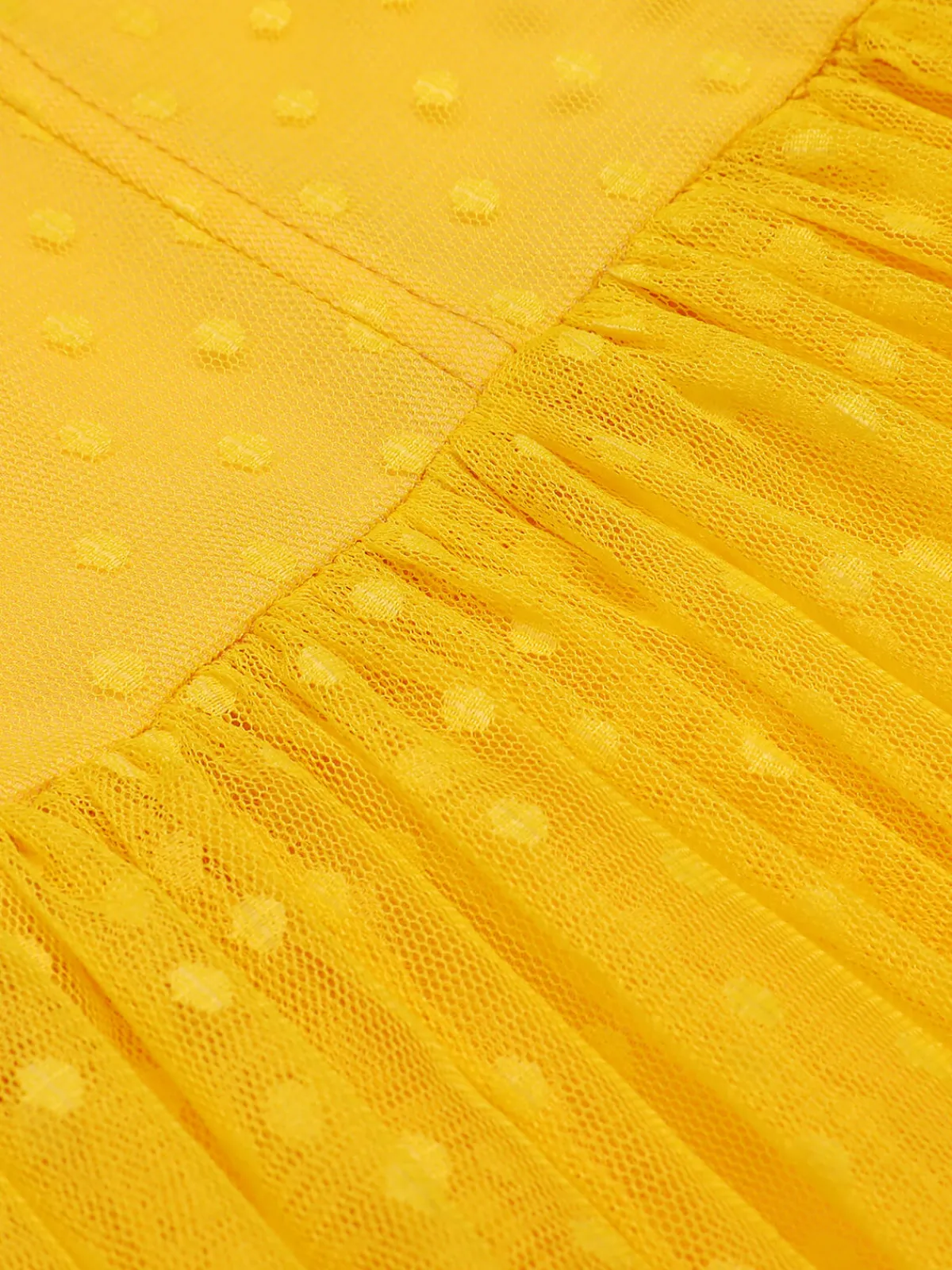 Fashion Retro Stage 1950s Dots Off-Shoulder Mesh Swing Dress Yellow