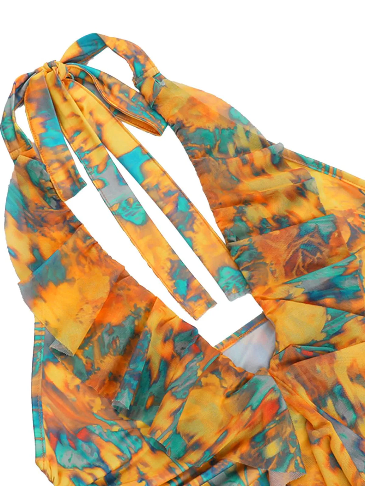 Discount Retro Stage 1960s Flame Halter Ruched Top Yellow