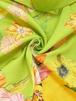 Sale Retro Stage 1960s Floral Deep V-Neck Long Sleeves Romper Yellow