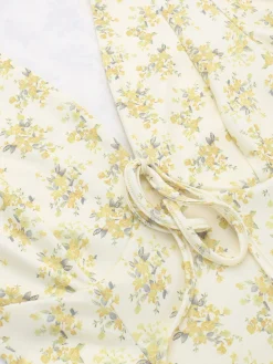 New Retro Stage 1960s Floral Puff Sleeves V-Neck Dress Yellow