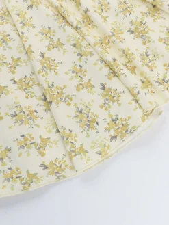 New Retro Stage 1960s Floral Puff Sleeves V-Neck Dress Yellow