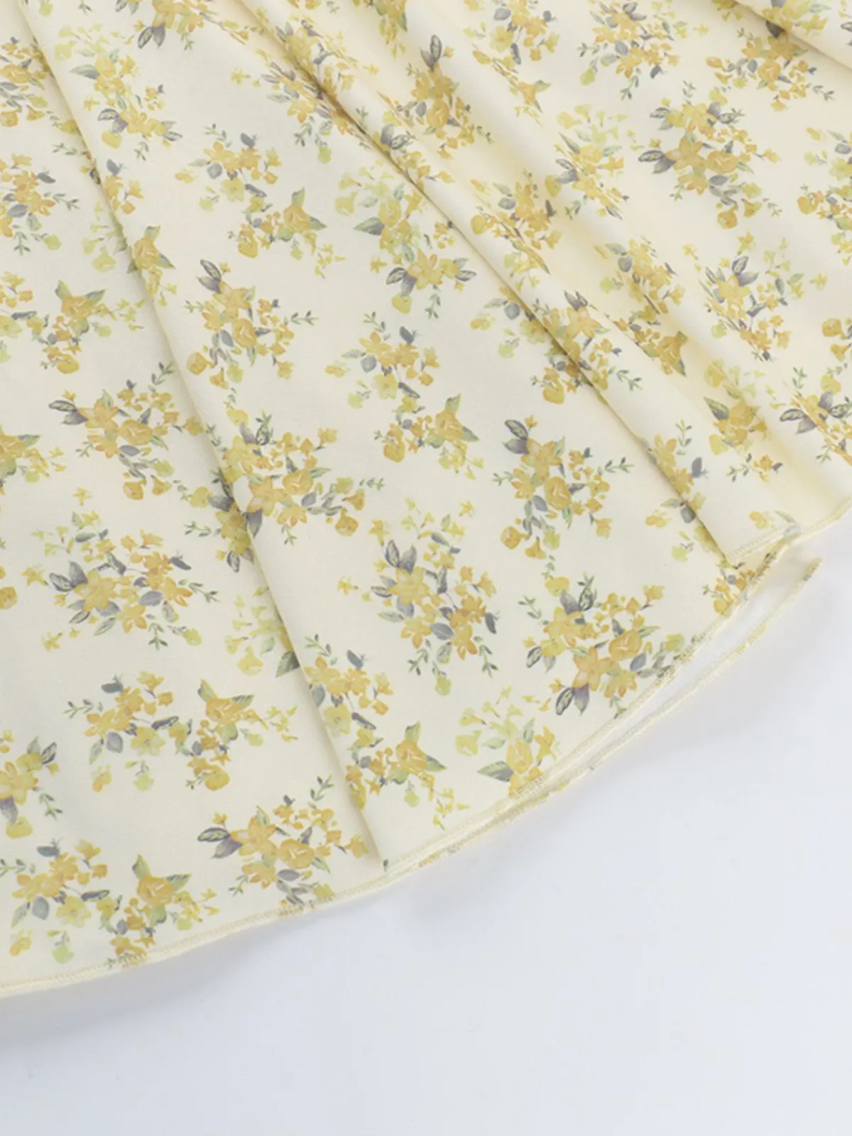New Retro Stage 1960s Floral Puff Sleeves V-Neck Dress Yellow