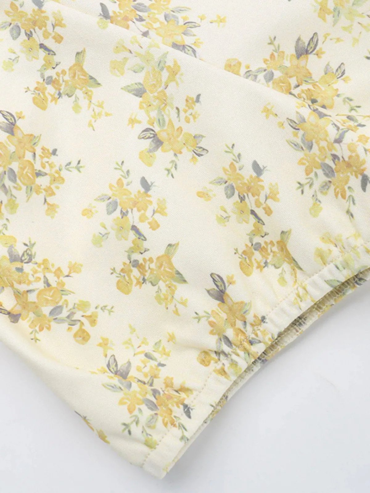 New Retro Stage 1960s Floral Puff Sleeves V-Neck Dress Yellow