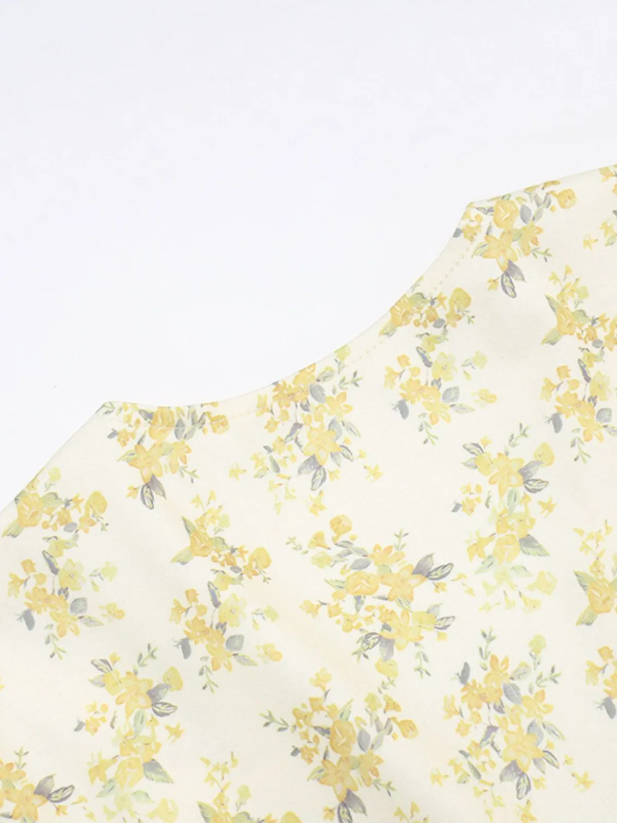 New Retro Stage 1960s Floral Puff Sleeves V-Neck Dress Yellow