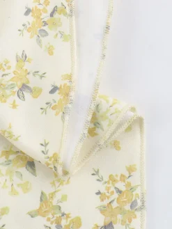 New Retro Stage 1960s Floral Puff Sleeves V-Neck Dress Yellow