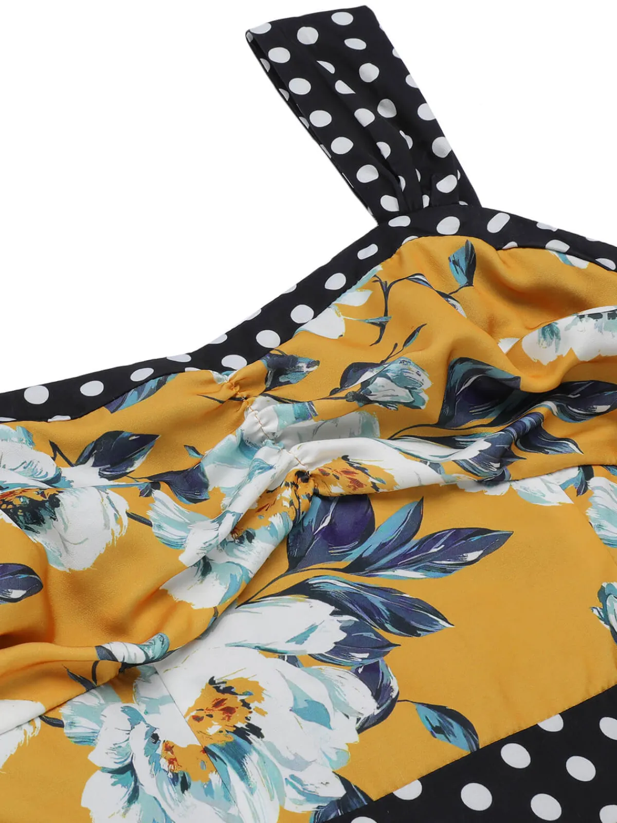 Clearance Retro Stage 1960s Florale Dots Patchwork Pencil Dress Yellow