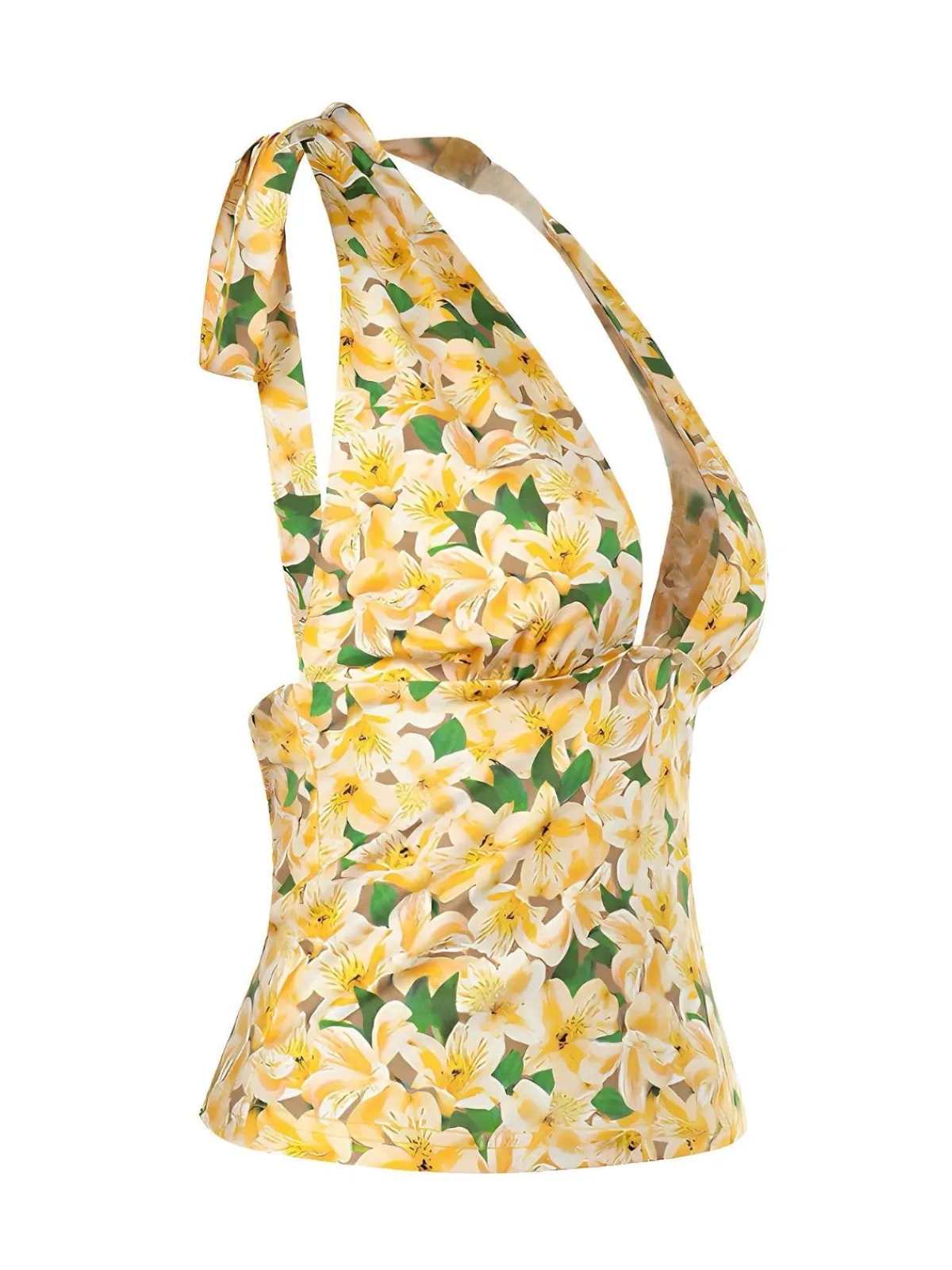 Hot Retro Stage 1950s Halter Deep V-Neck Lily Top Yellow