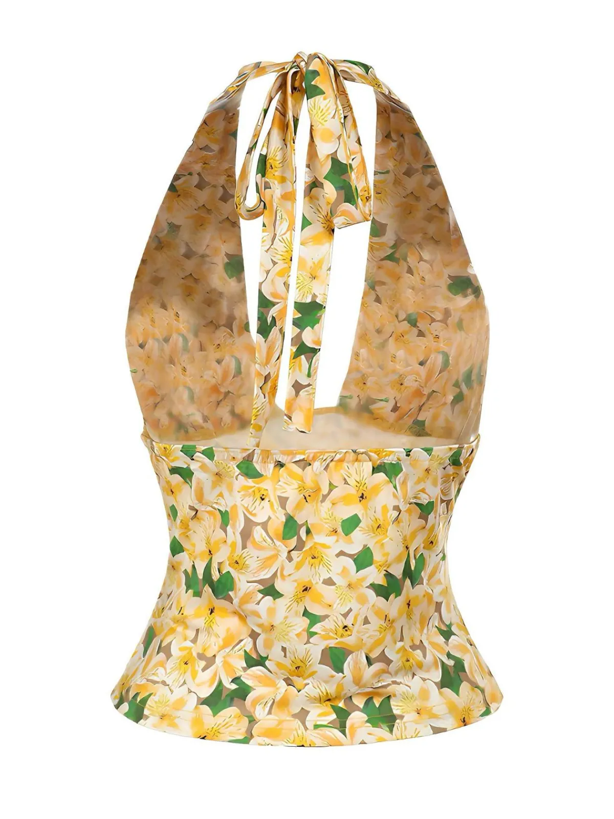 Hot Retro Stage 1950s Halter Deep V-Neck Lily Top Yellow