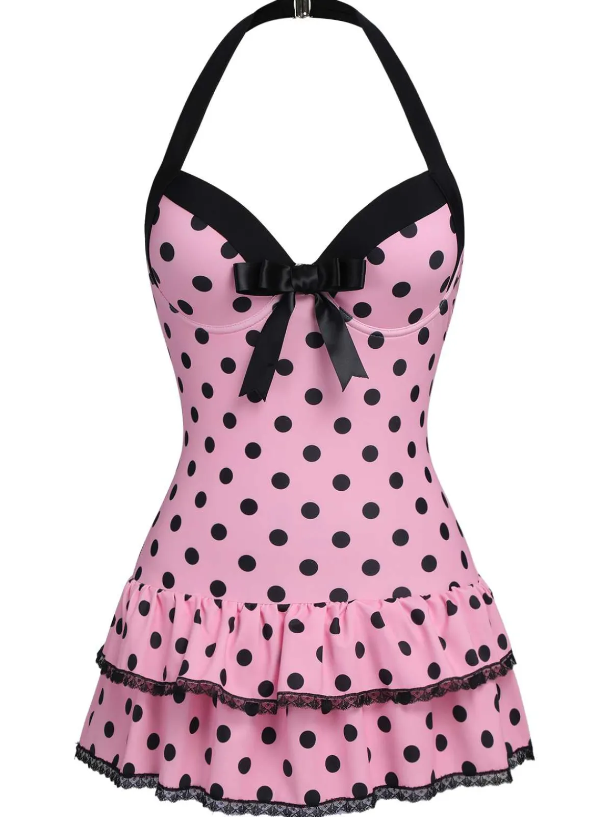New Retro Stage Yellow 1940s Halter Polka Dots Bow Swimsuit