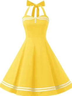 Fashion Retro Stage 1950s Halter Swing Dress Yellow
