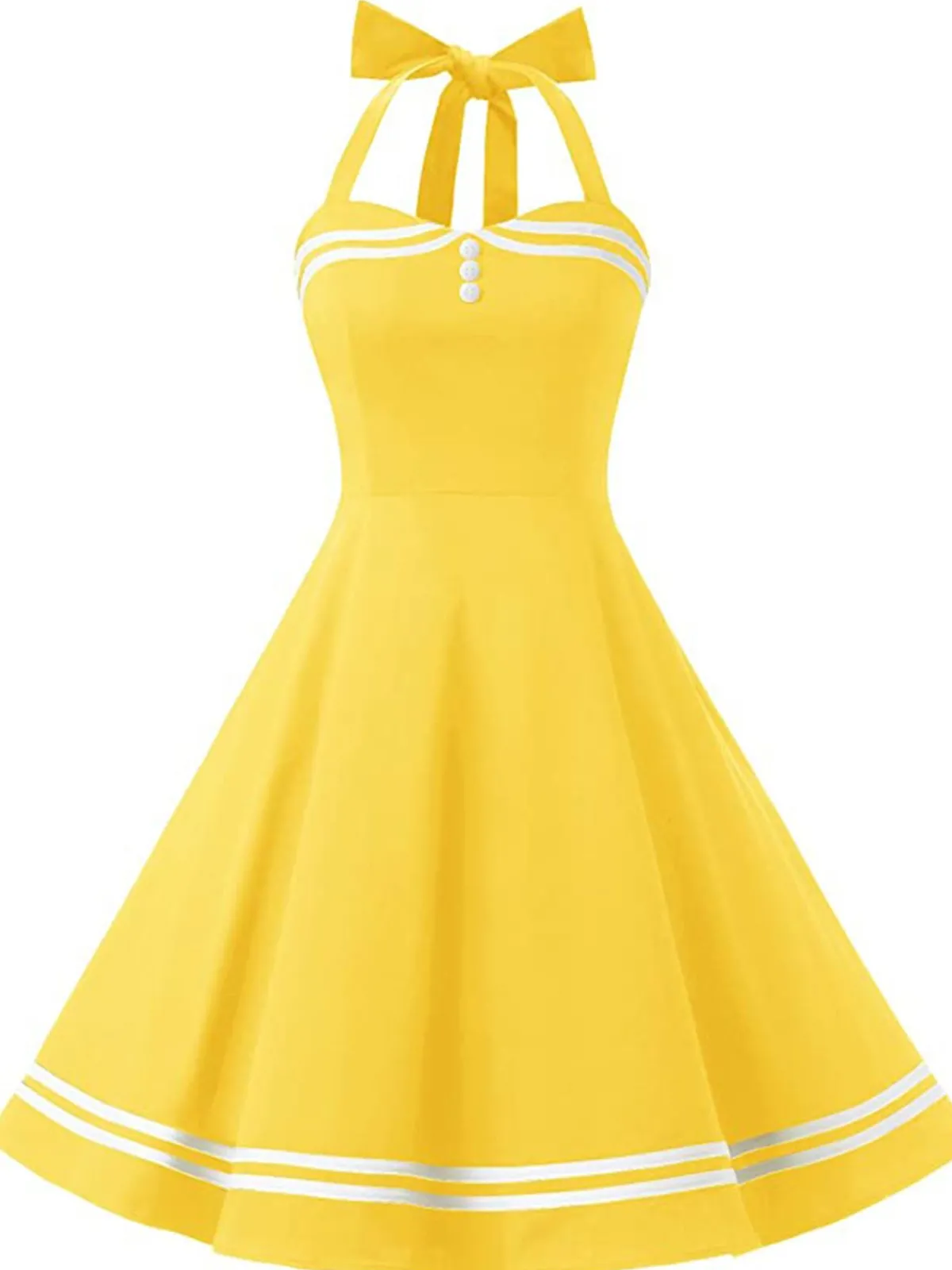 Fashion Retro Stage 1950s Halter Swing Dress Yellow