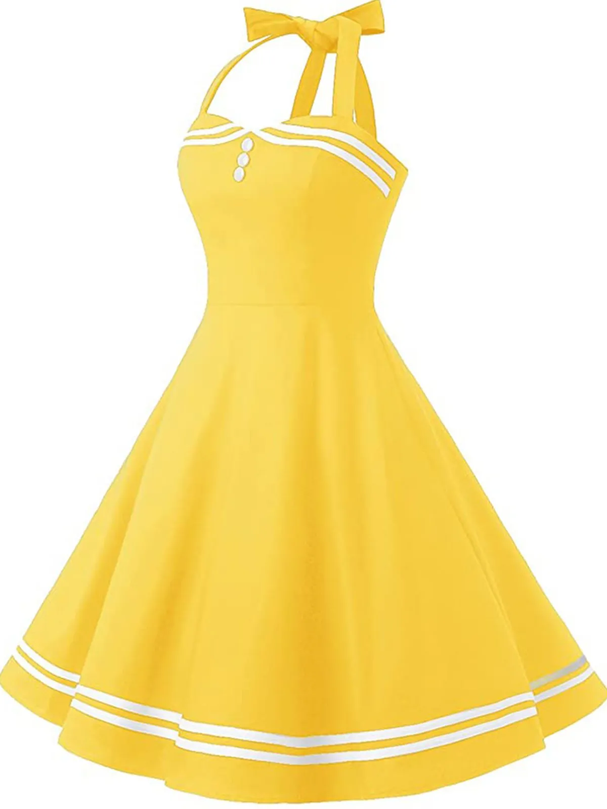 Fashion Retro Stage 1950s Halter Swing Dress Yellow