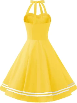 Fashion Retro Stage 1950s Halter Swing Dress Yellow