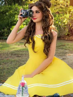 Fashion Retro Stage 1950s Halter Swing Dress Yellow