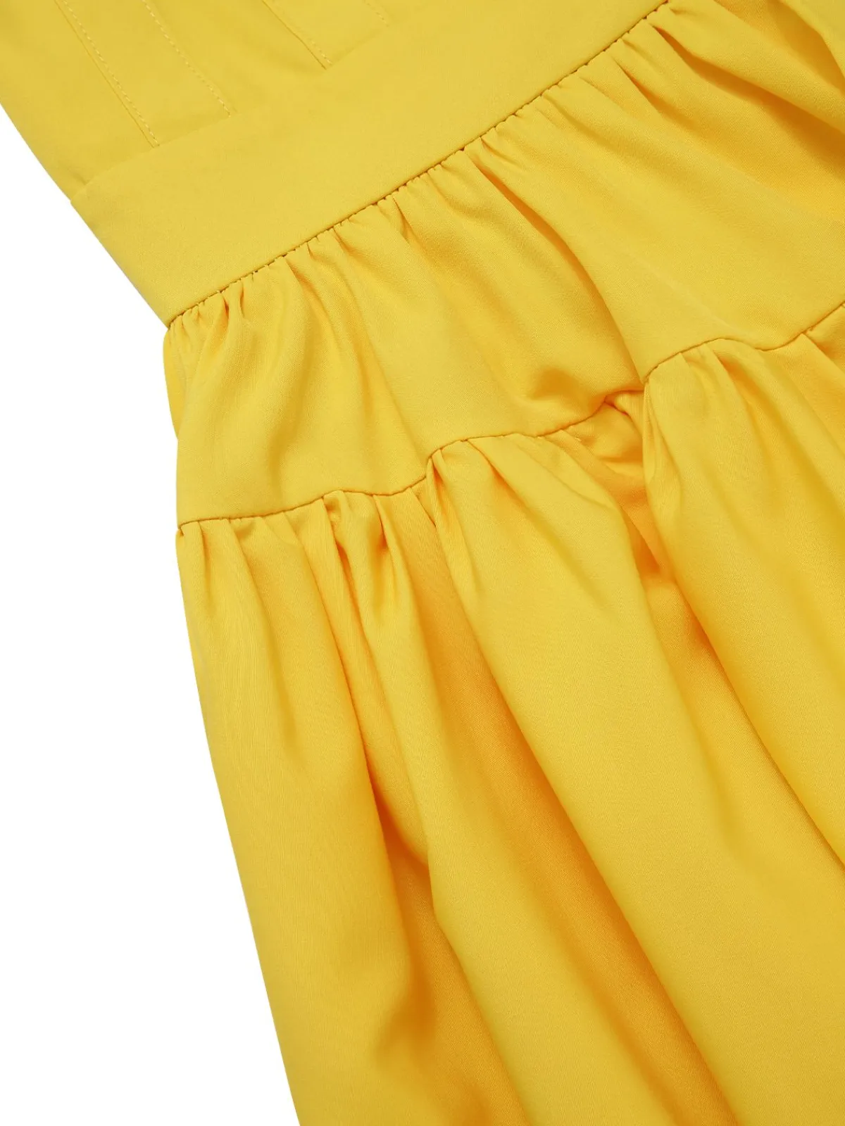 Discount Retro Stage 1950s Heart Neck Bow-Strap Tiered Dress Yellow